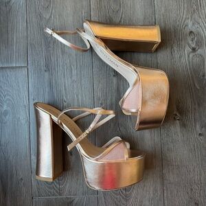Stuart Weitzman Noche Skyhigh 145 Platform Sandals | Gold | Size 10.5